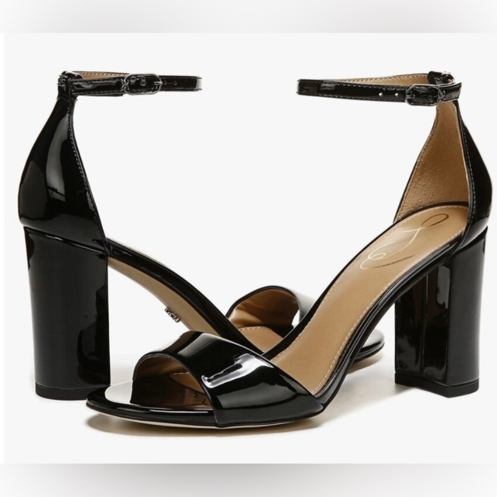 Sam Edelman Robyn Black Patent Leather Ankle Strap Heel Sandals Women's Size 9.5